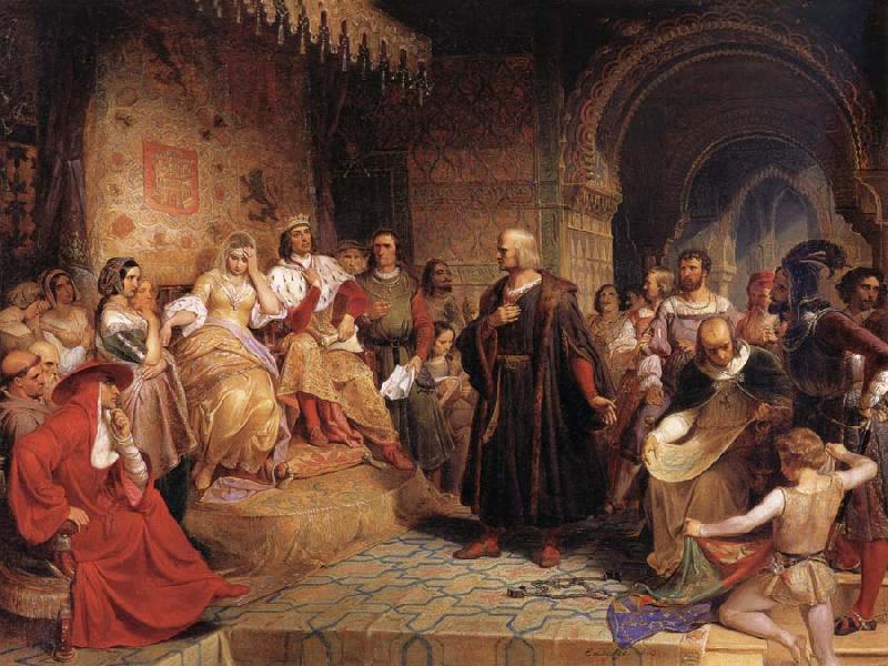 Emanuel Leutze Columbus before the Queen Sweden oil painting art